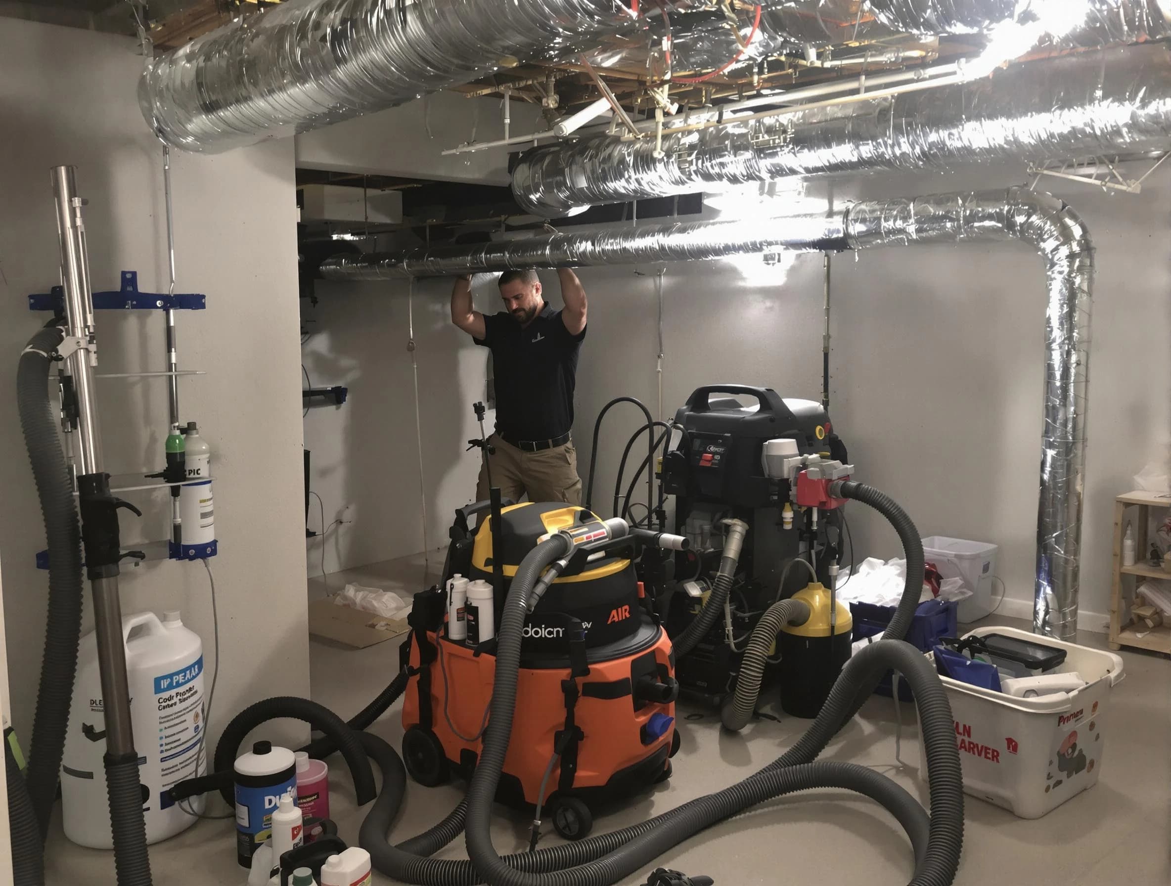 Four Square Mile Air Duct Cleaning specialist performing professional mold removal from air ducts using safety equipment in Four Square Mile