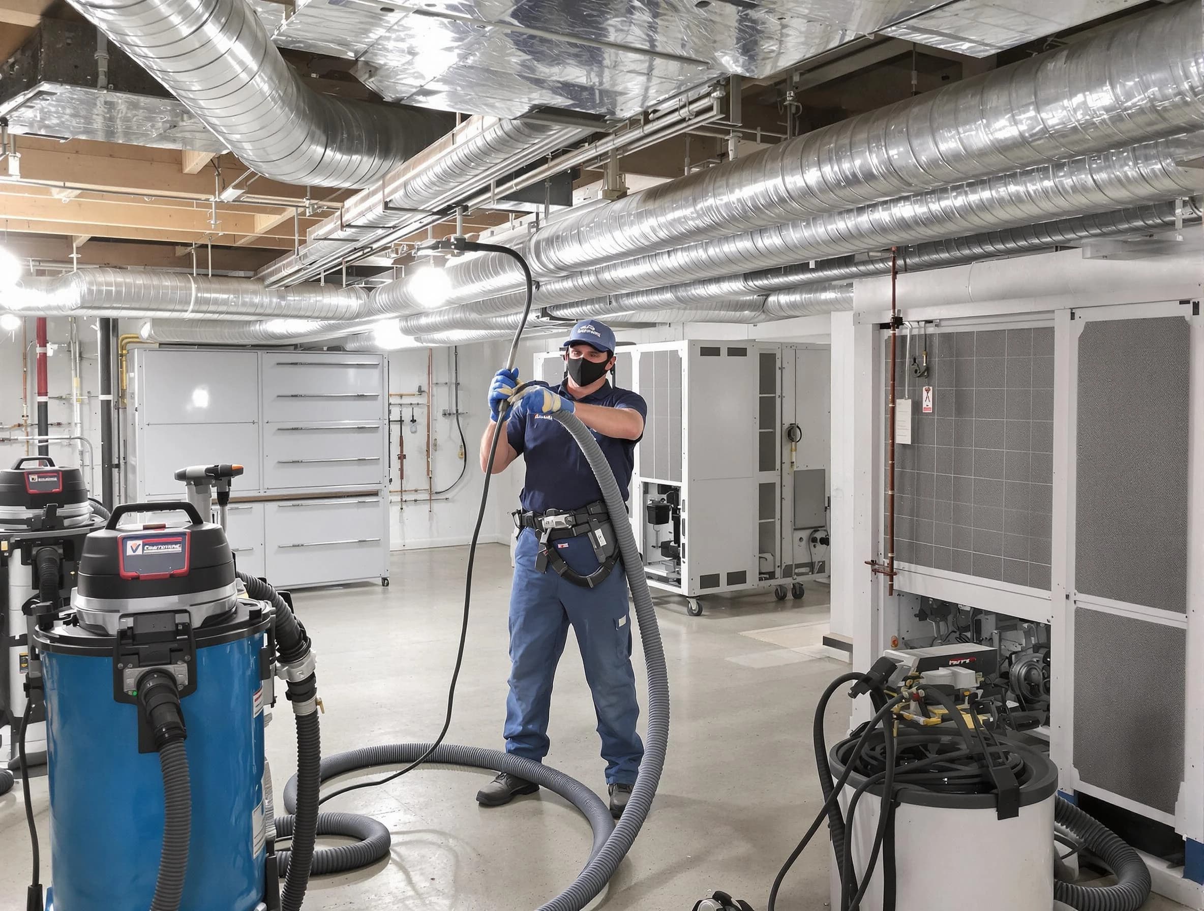 Four Square Mile Air Duct Cleaning specialist performing thorough central air duct cleaning for improved system efficiency in Four Square Mile