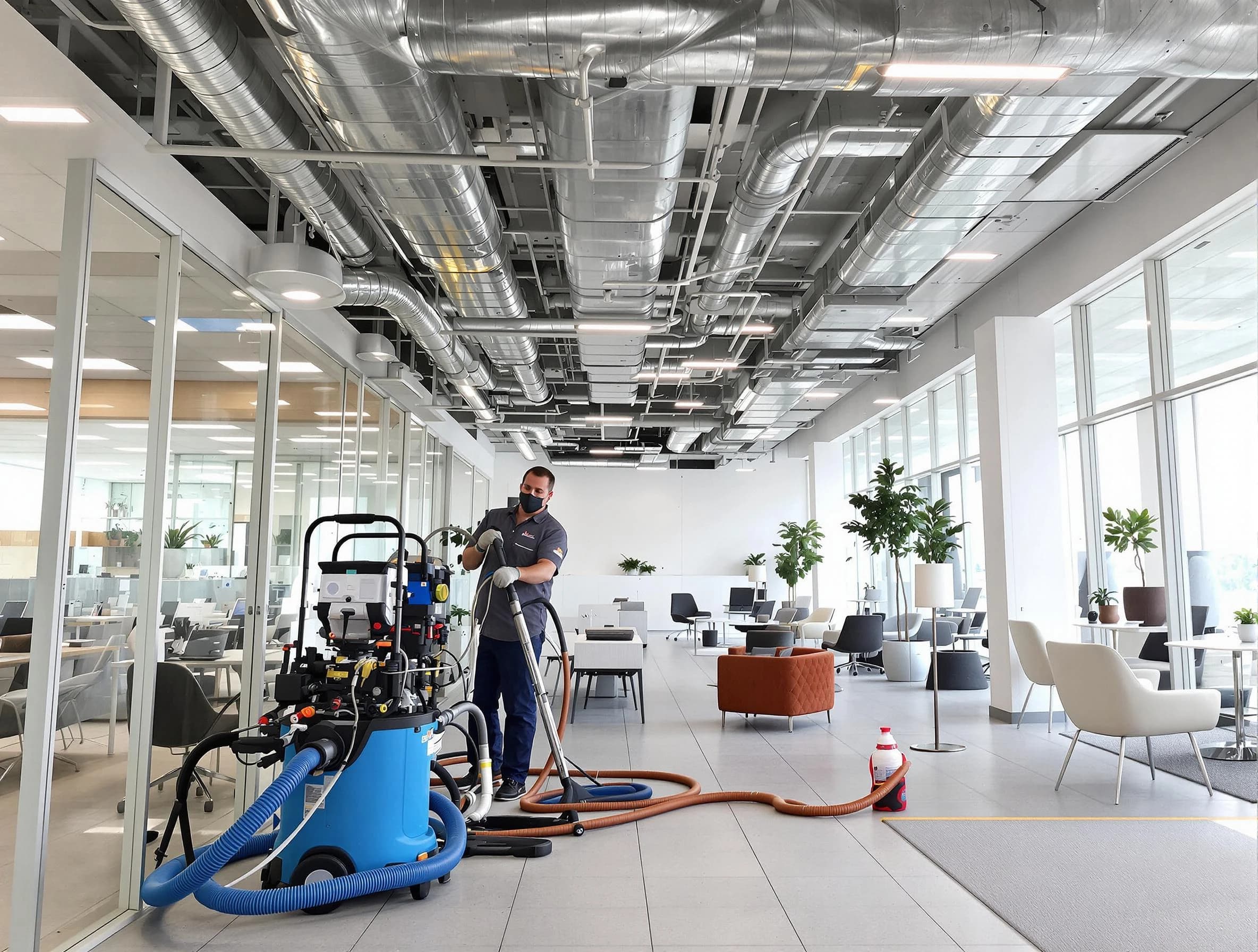 Four Square Mile Air Duct Cleaning team conducting comprehensive commercial duct cleaning at a business location in Four Square Mile