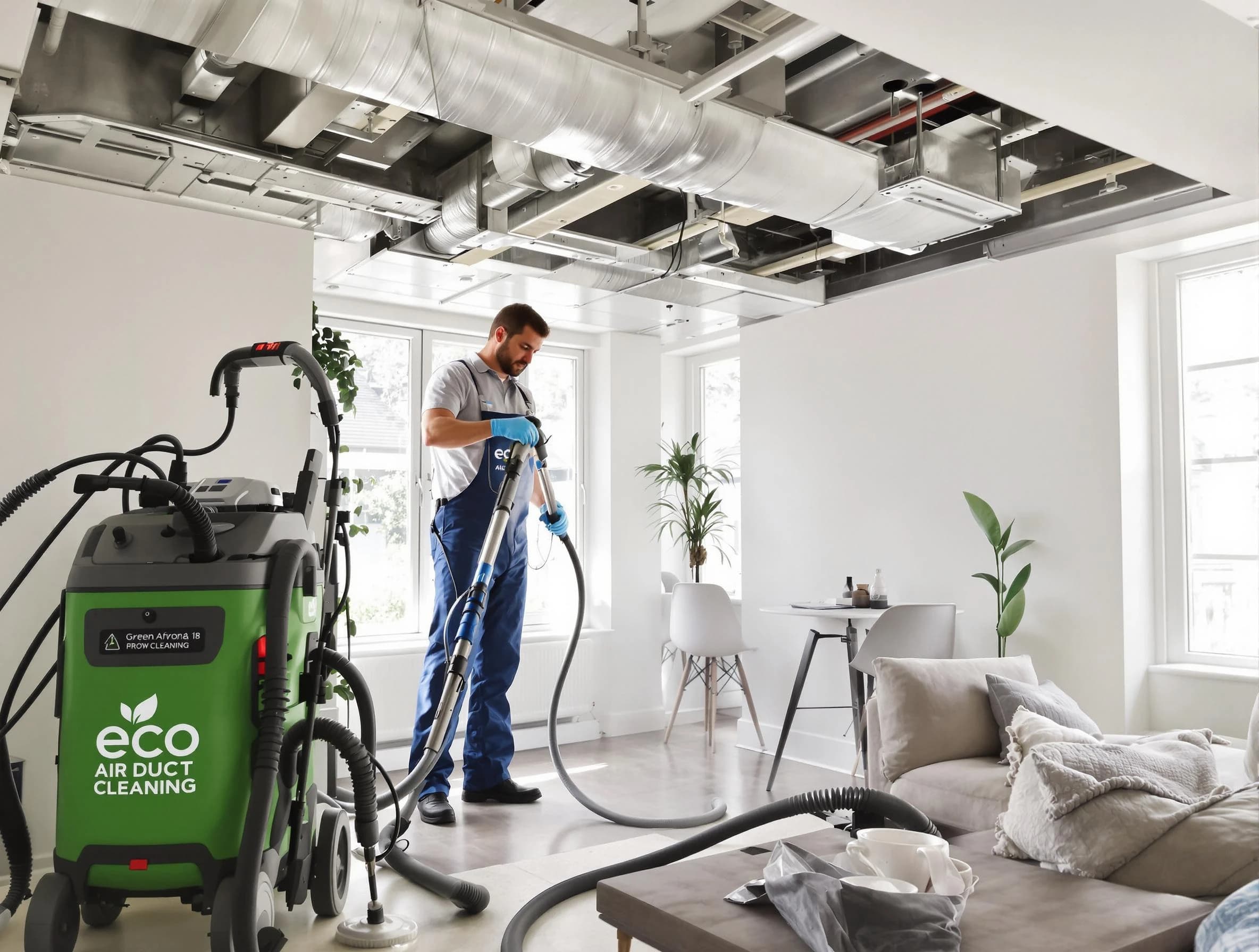 Four Square Mile Air Duct Cleaning technician performing eco-friendly duct cleaning using sustainable methods in Four Square Mile