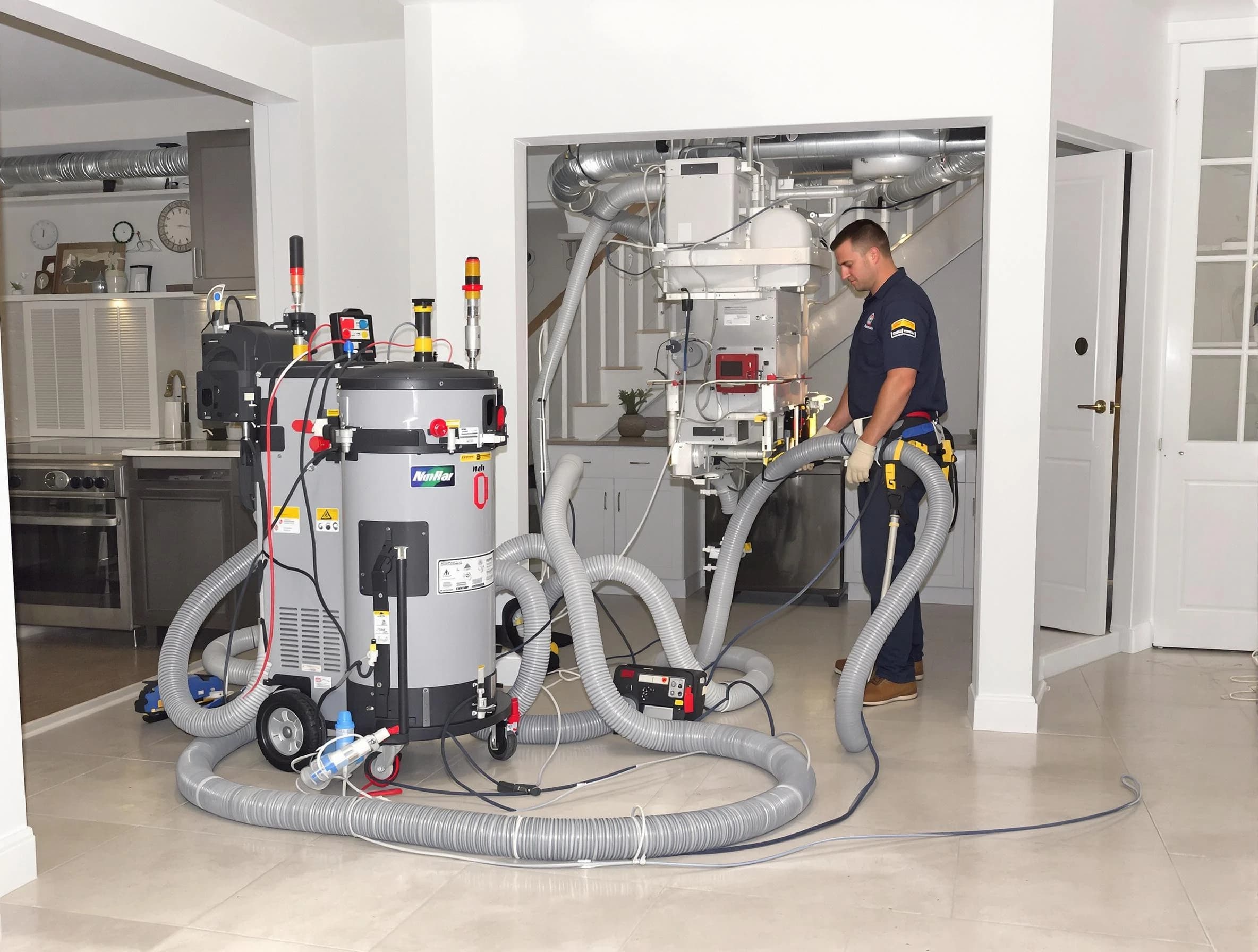 Four Square Mile Air Duct Cleaning technician operating negative pressure cleaning equipment for thorough duct maintenance in Four Square Mile