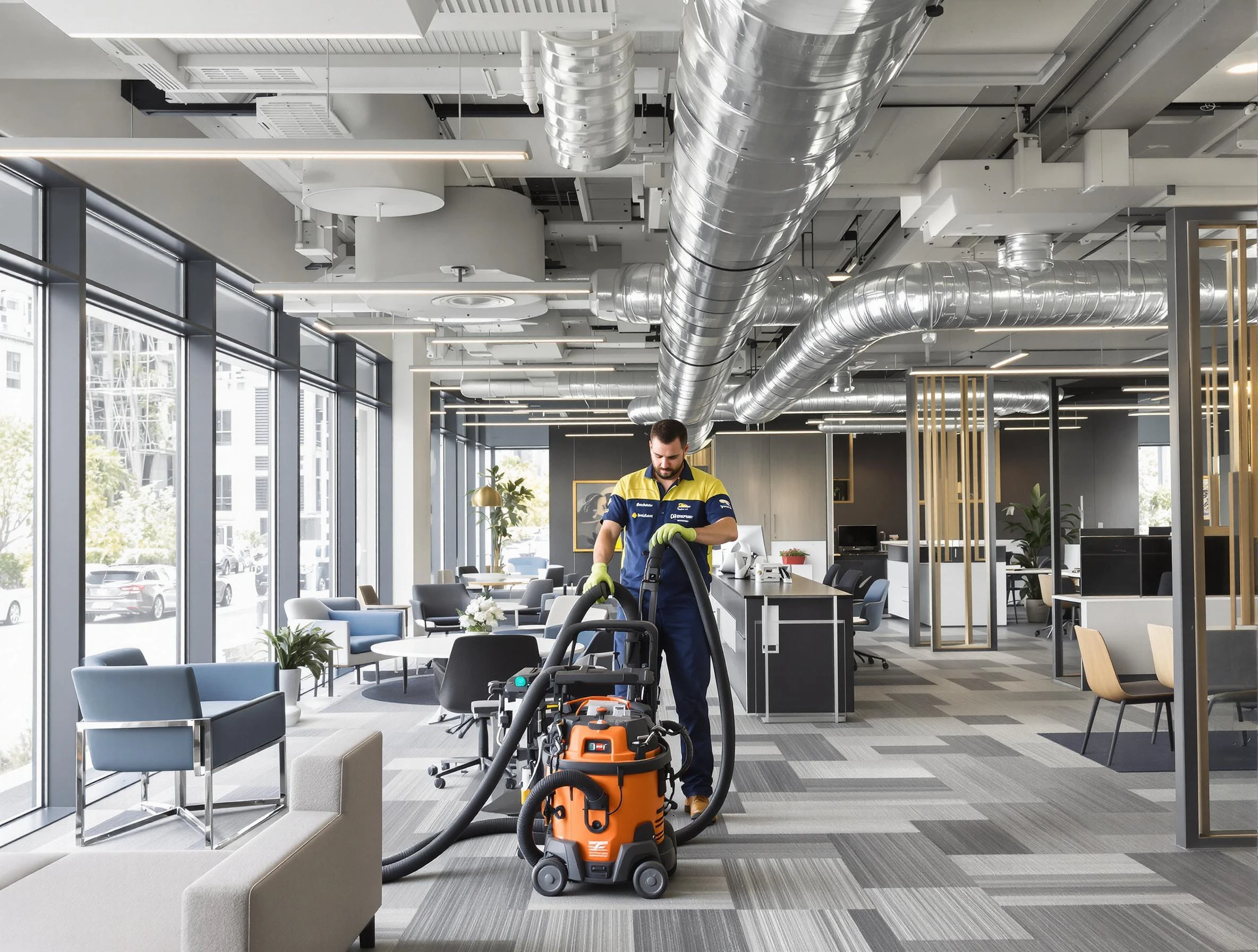Four Square Mile Air Duct Cleaning team performing thorough commercial duct cleaning at a Four Square Mile business center